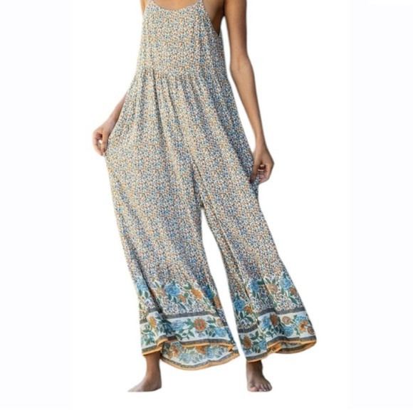 NATURAL LIFE Pants - Natural Life Floral Border Wide-Leg Jumpsuit